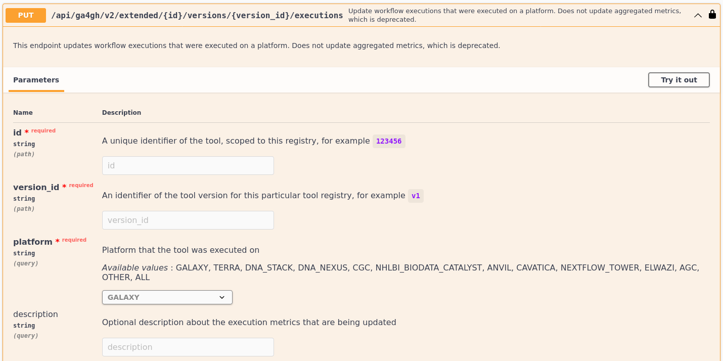 Query parameters for submitting metrics